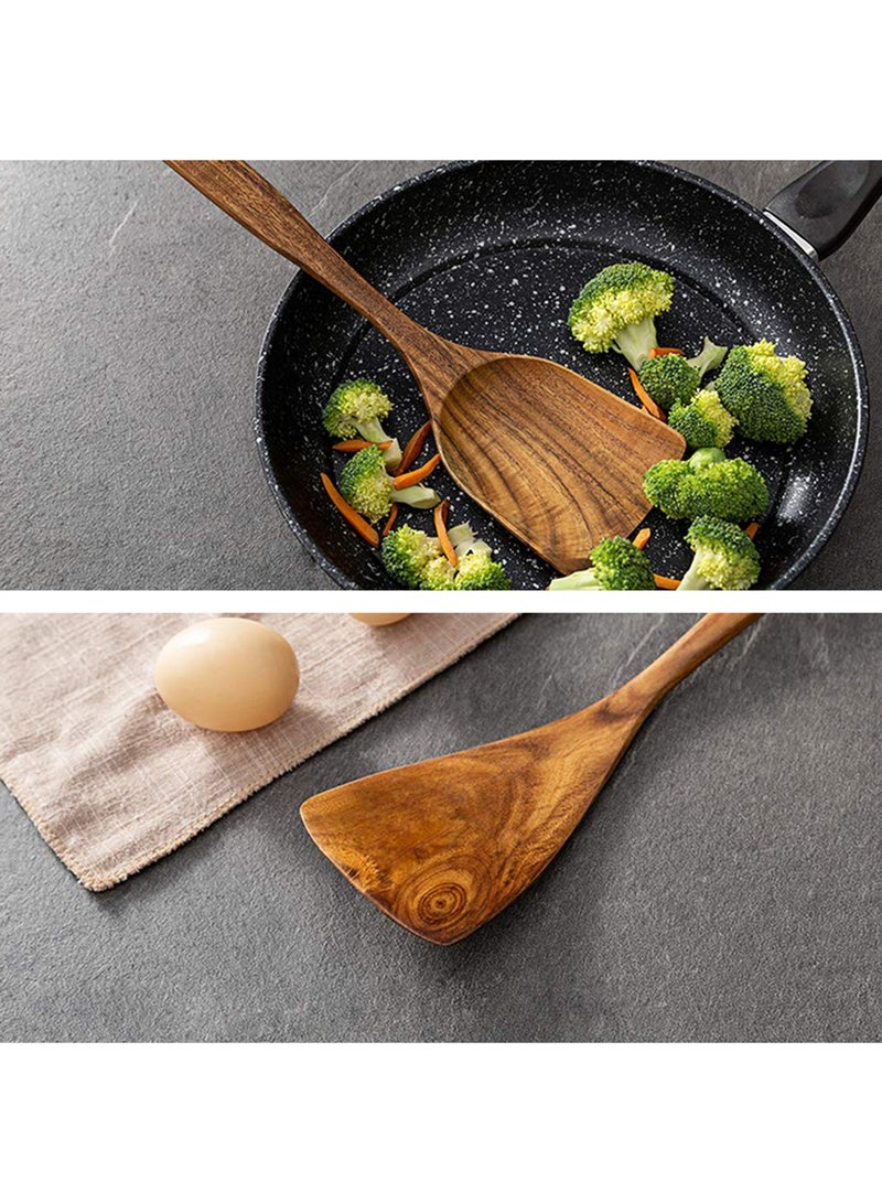 MOBM Wooden Kitchen Cooking Utensils 6 PCS Teak Wooden Spoons and Spatula for Cooking Sleek and Non-stick Cookware - Image 5